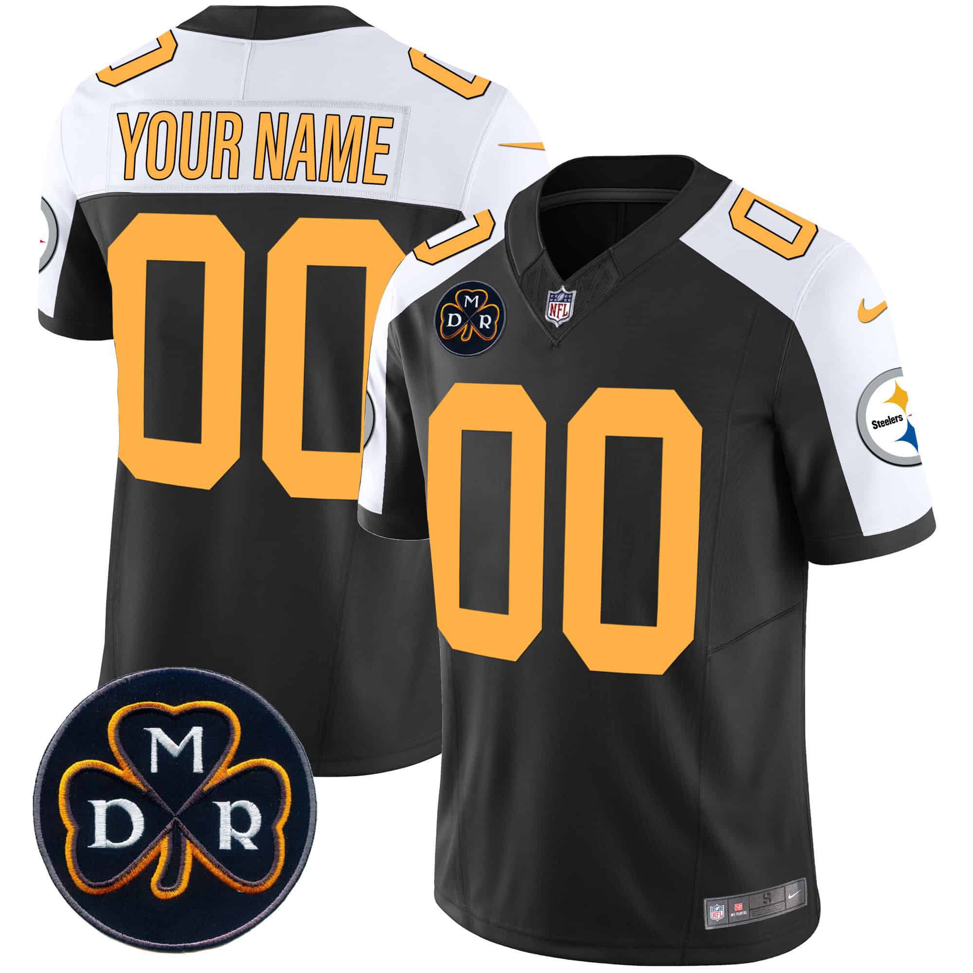 Men Pittsburgh Steelers Black 2024 Nike DMR Patch Vapor Limited Custom NFL Jersey